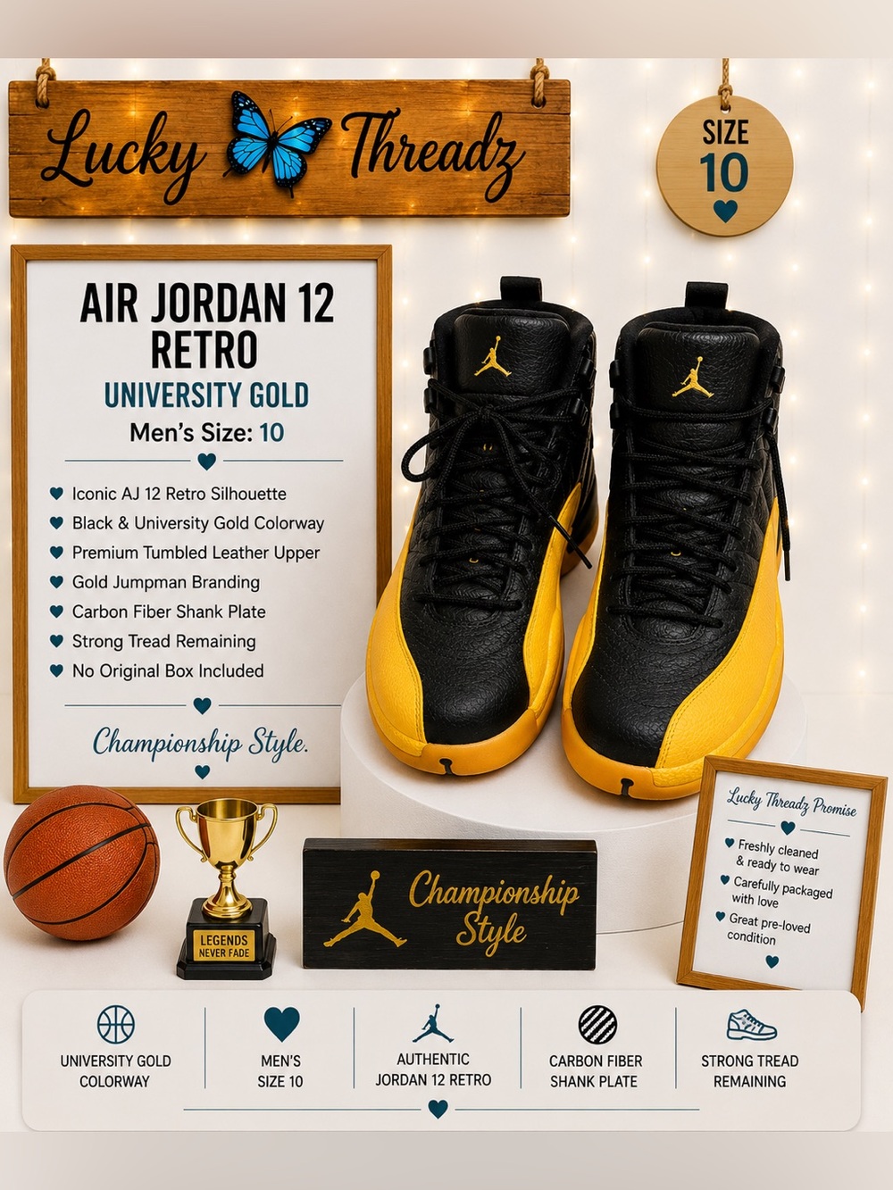 Jordan Air Jordan 12 Retro Black and University Gold Men’s Sneakers